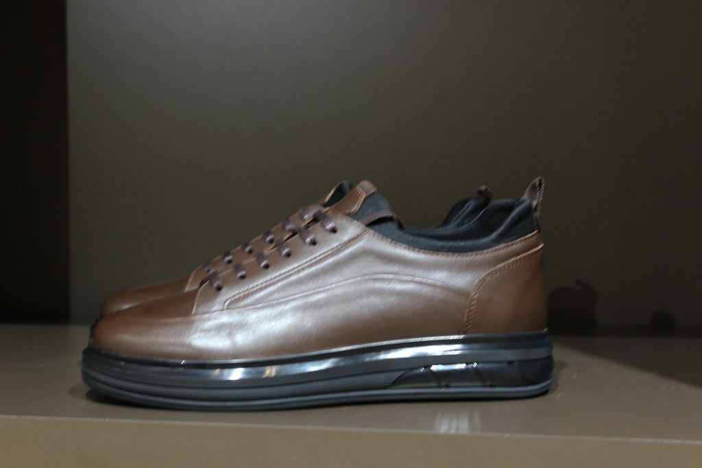 Handmade Men’s Brown Leather Sneakers – Modern Low-Top Casual Shoes