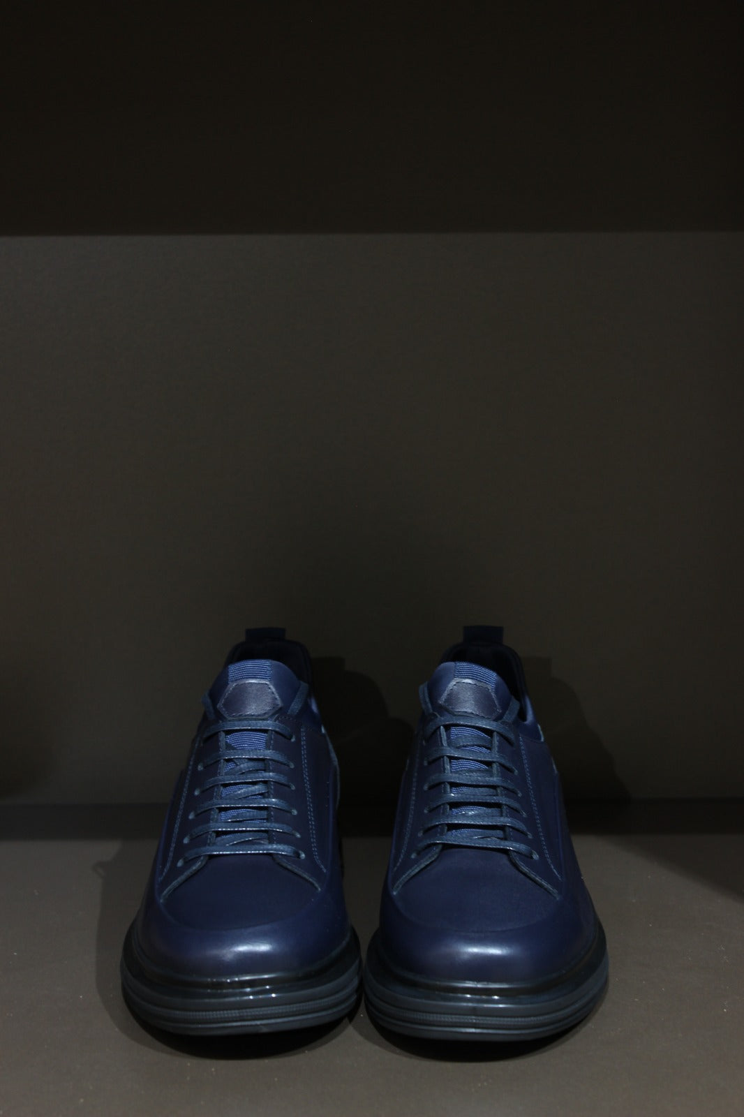 Handmade Men’s Navy Blue Leather Sneakers – Modern Low-Top Casual Shoes