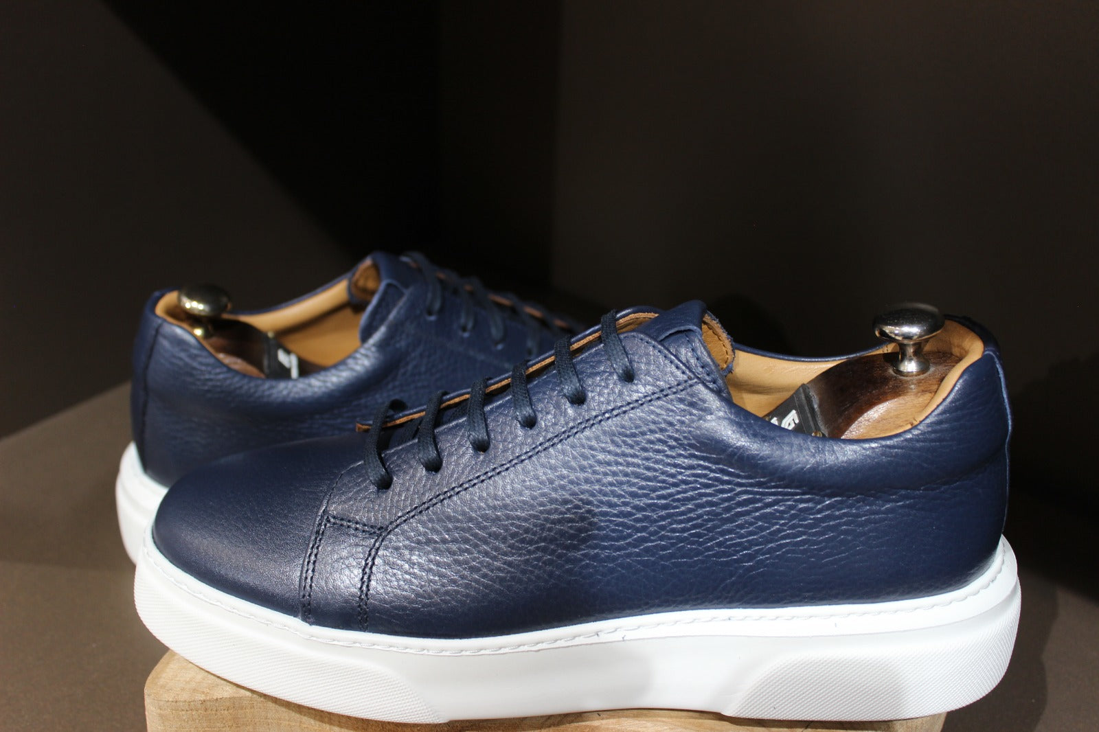 Handmade Men’s Navy Blue  Leather Sneakers II – Modern Low-Top Casual Shoes