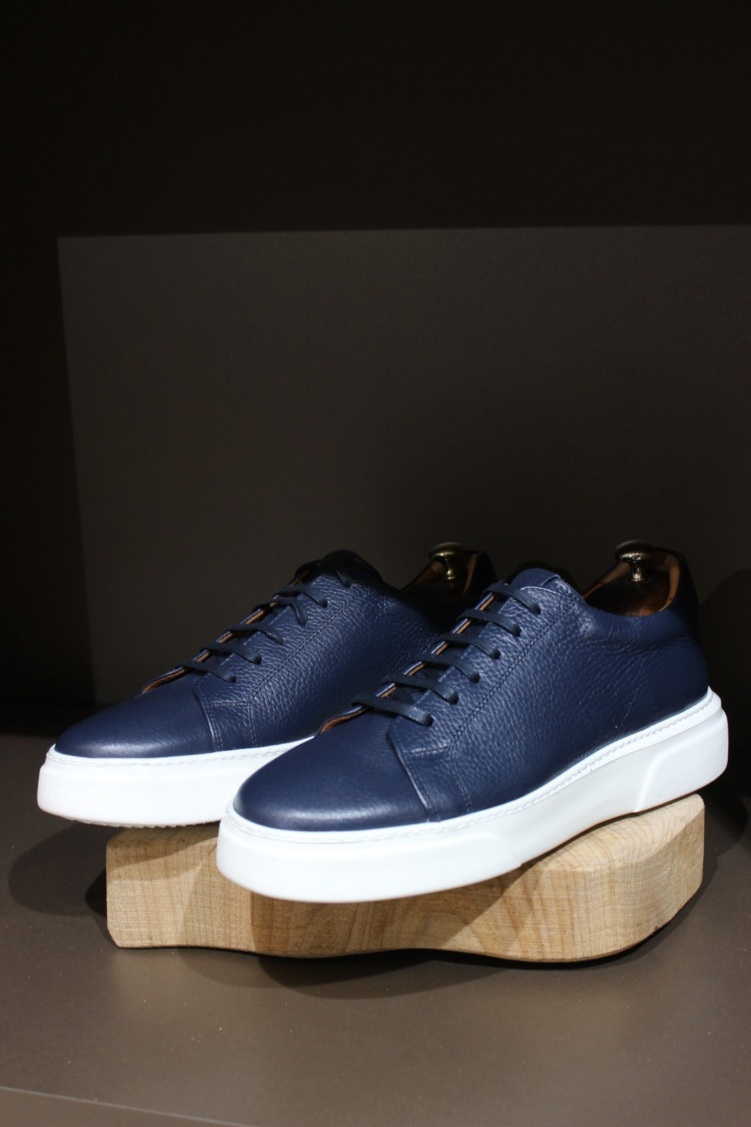 Handmade Men’s Navy Blue  Leather Sneakers II – Modern Low-Top Casual Shoes