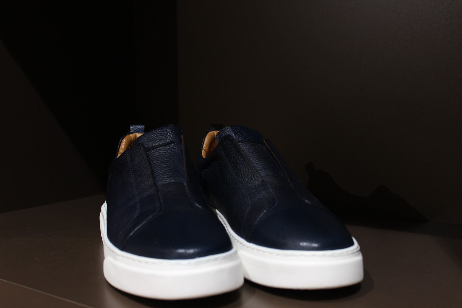 Men's Handmade Navy Blue Leather Sneakers | Zenway