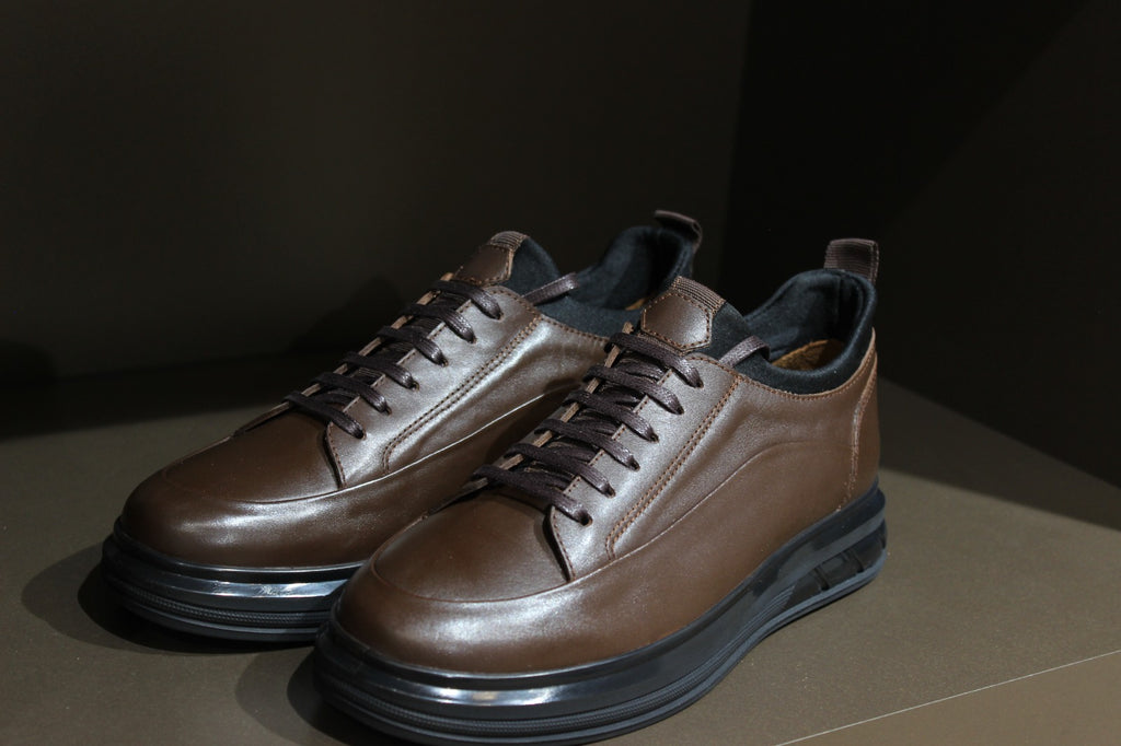 Handmade Men’s Brown Leather Sneakers – Modern Low-Top Casual Shoes
