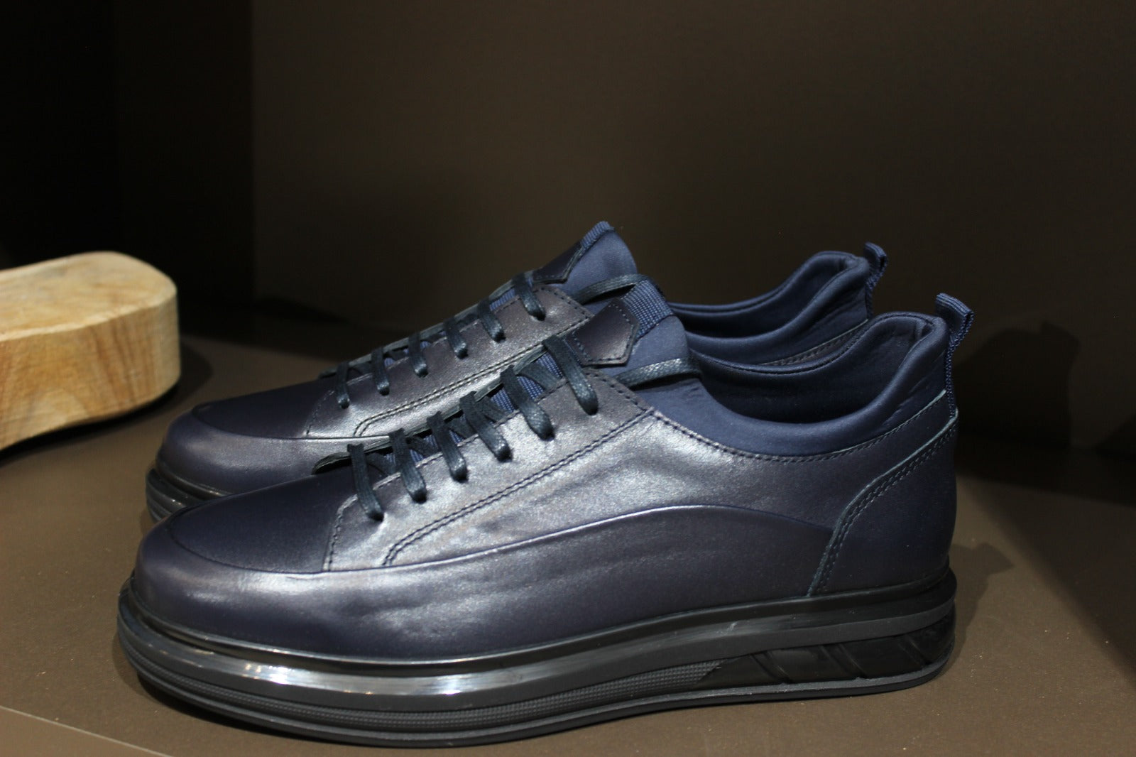 Handmade Men’s Navy Blue Leather Sneakers – Modern Low-Top Casual Shoes