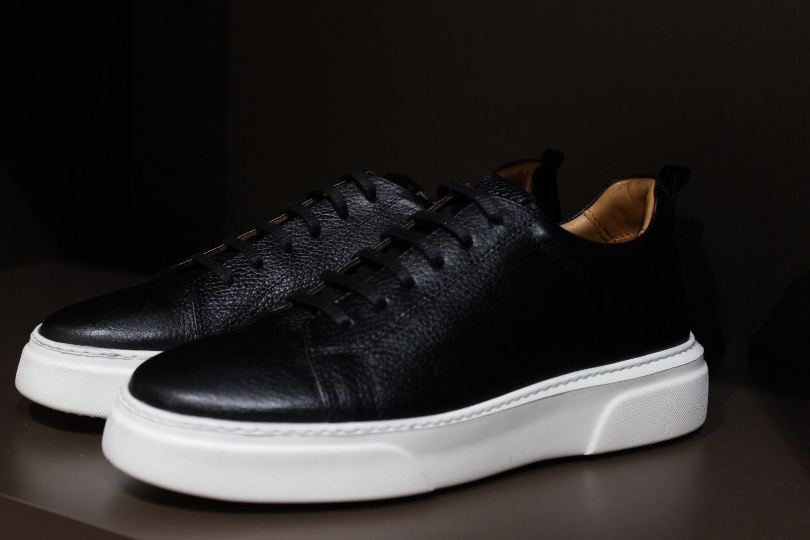 Handmade Men’s Black Leather Sneakers – Modern Low-Top Casual Shoes
