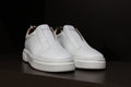 Handmade Men’s White Leather Slip-On Sneakers – Minimal Low-Top Casual Shoes