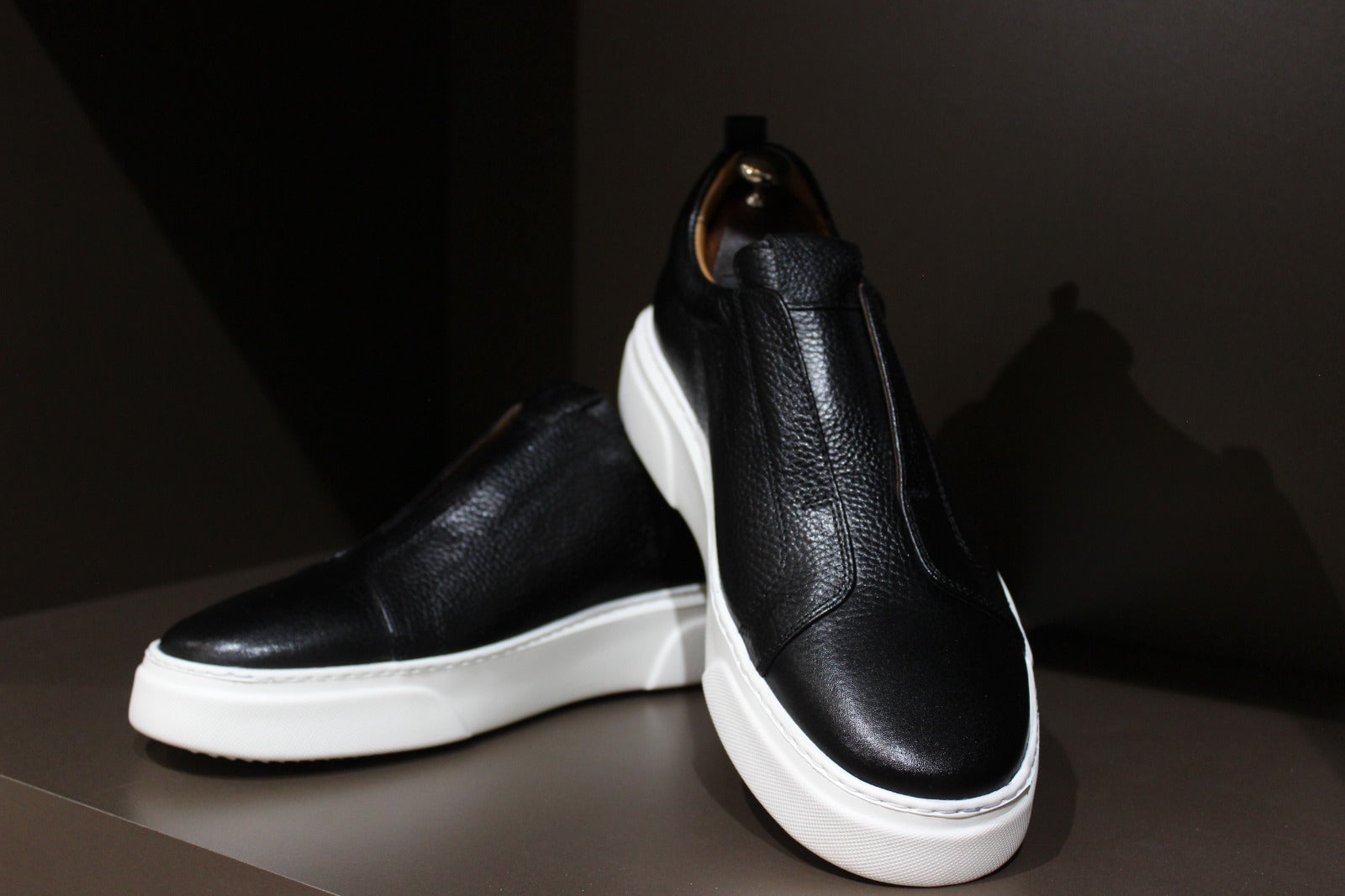 Handmade Men’s Black Leather Slip-On Sneakers II – Minimal Low-Top Casual Shoes