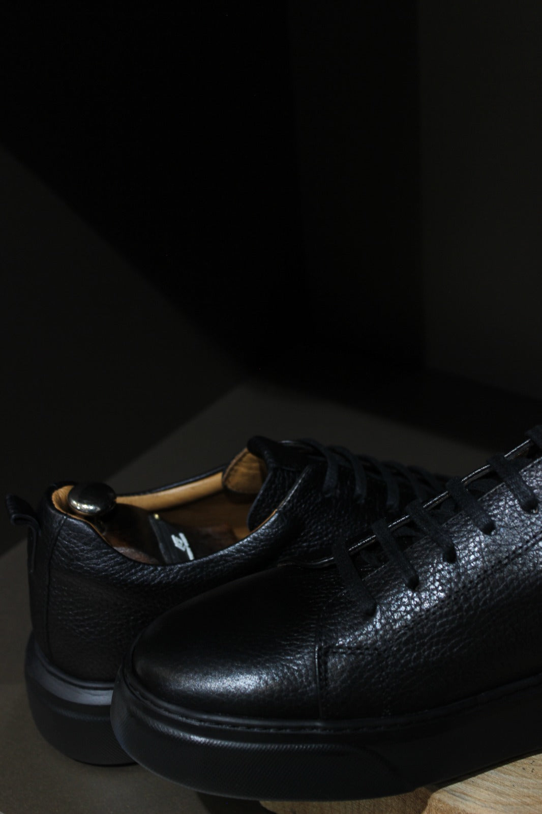 Handmade Men’s Black Leather Sneakers  II – Modern Low-Top Casual Shoes